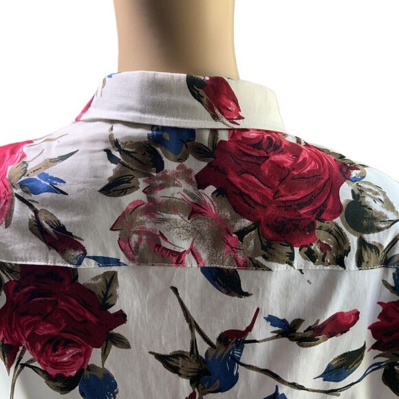 Womens White Multi Floral Print Long Sleeve Button Up Cottagecore Shirt Small - Picture 9 of 13
